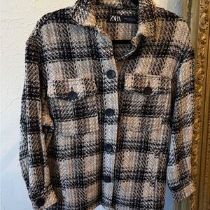 Zara Black and Cream Tweed Jacket